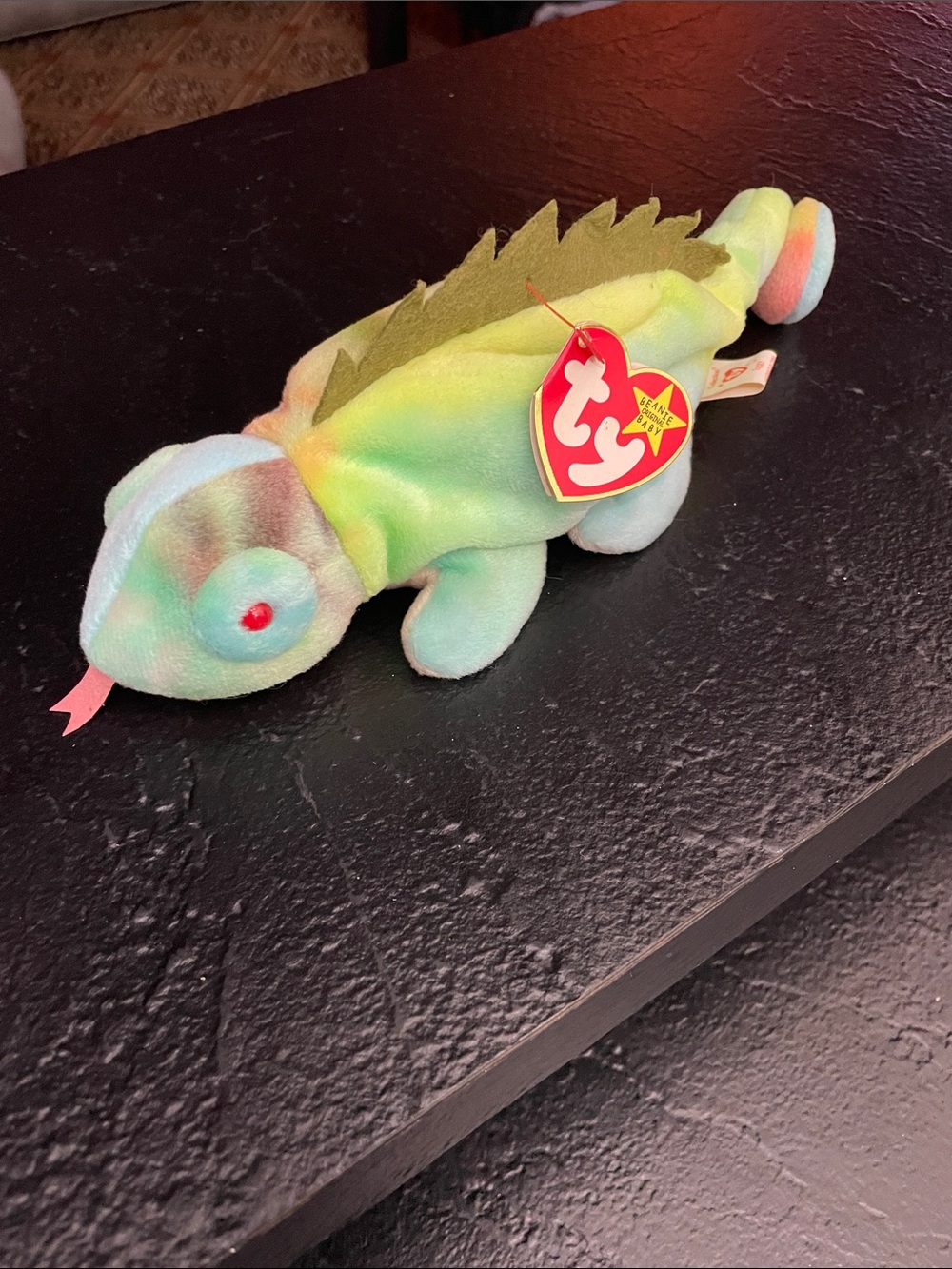 1997 Iggy Ty Beanie Baby Rainbow Chameleon Plush - Green Multicolor